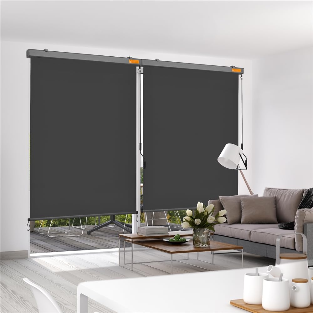 Yaheetech Store Enrouleur 250 × 160 cm Store Vertical Store Occultant avec Manivelle pour Protection Solaire Balcon Terrasse Restaurant Jardin Café Gris Foncé