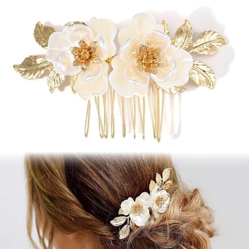 Peineta Vintage para Novia con Flores y Perlas miniatura 1