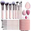 BS-MALL Makeup Brushes Premium Synthetic Foundation Powder Concealers Eye Shadows 18 Pcs Brush Set with 5 sponge & Holder Sponge Case (A-Pink)