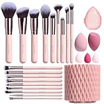 BS-MALL Makeup Brushes Premium Synthetic Foundation Powder Concealers Eye Shadows 18 Pcs Brush Set with 5 sponge & Holder Sponge Case (A-Pink)