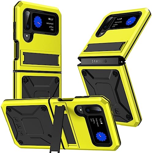 Coque en métal Samsung Z Flip 4 blindée jaune au design armure