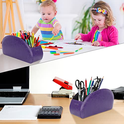 Image of SITHON Remote Control Holder with 5 Compartments - PU Leather Remote Caddy Desktop Organizer Store TV, DVD, Blu-Ray, Media Player, Heater Controllers, Purple