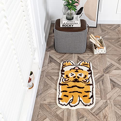 Tiger Shaped Bath Rugs For Bathroom Non Slip, Animals Print Area Rug Water Absorption Small Cute Tiger Bath Mat Cartoon Carpet For Kitchen Floor Door Mat Bedroom Playmat (1.5X2.5 Feet) #TOP6