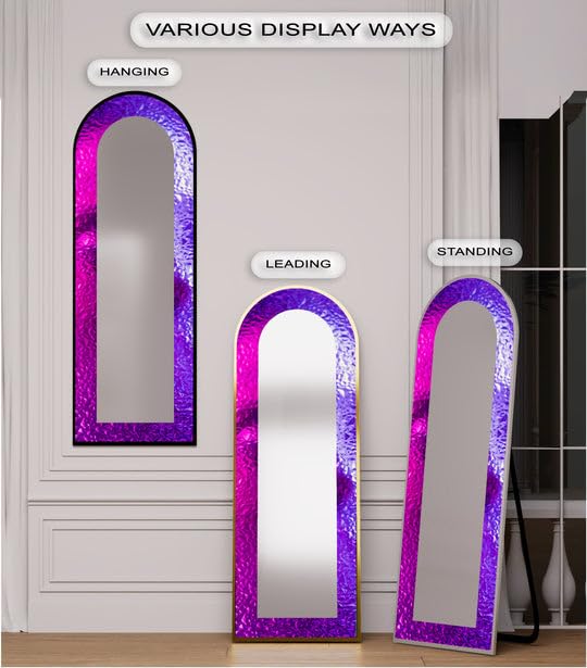 Specchio da terra astratto ad arco a tutta lunghezza da 69,8 cm x 160,2 cm (larghezza x altezza), con cornice nera e cornice nera