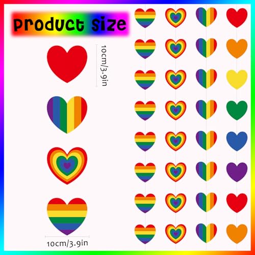 Image of 8Pcs Gay Pride Hanging Banner, Love is Love Pride Banner, LGBTQ Rainbow Heart Garland, NO-DIY Pride Month Decorations Rainbow Birthday Bachelorette Baby Shower Bridal Shower Party Supplies