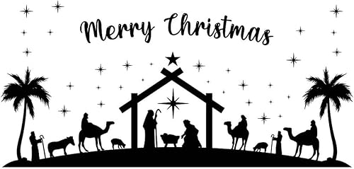 Feliz Navidad, Oh Holy Night, espejos, decoración de pared, mural de belén y cruz, calcomanías de pared para dormitorio, garaje, botellas, vasos,