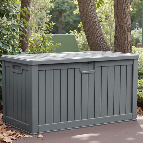 Image of Greesum 230 Gallon HDPE Outdoor Storage Box with Removable Dividers, Weatherproof Oversized Deck Box for Patio, Garage, Garden, Gray
