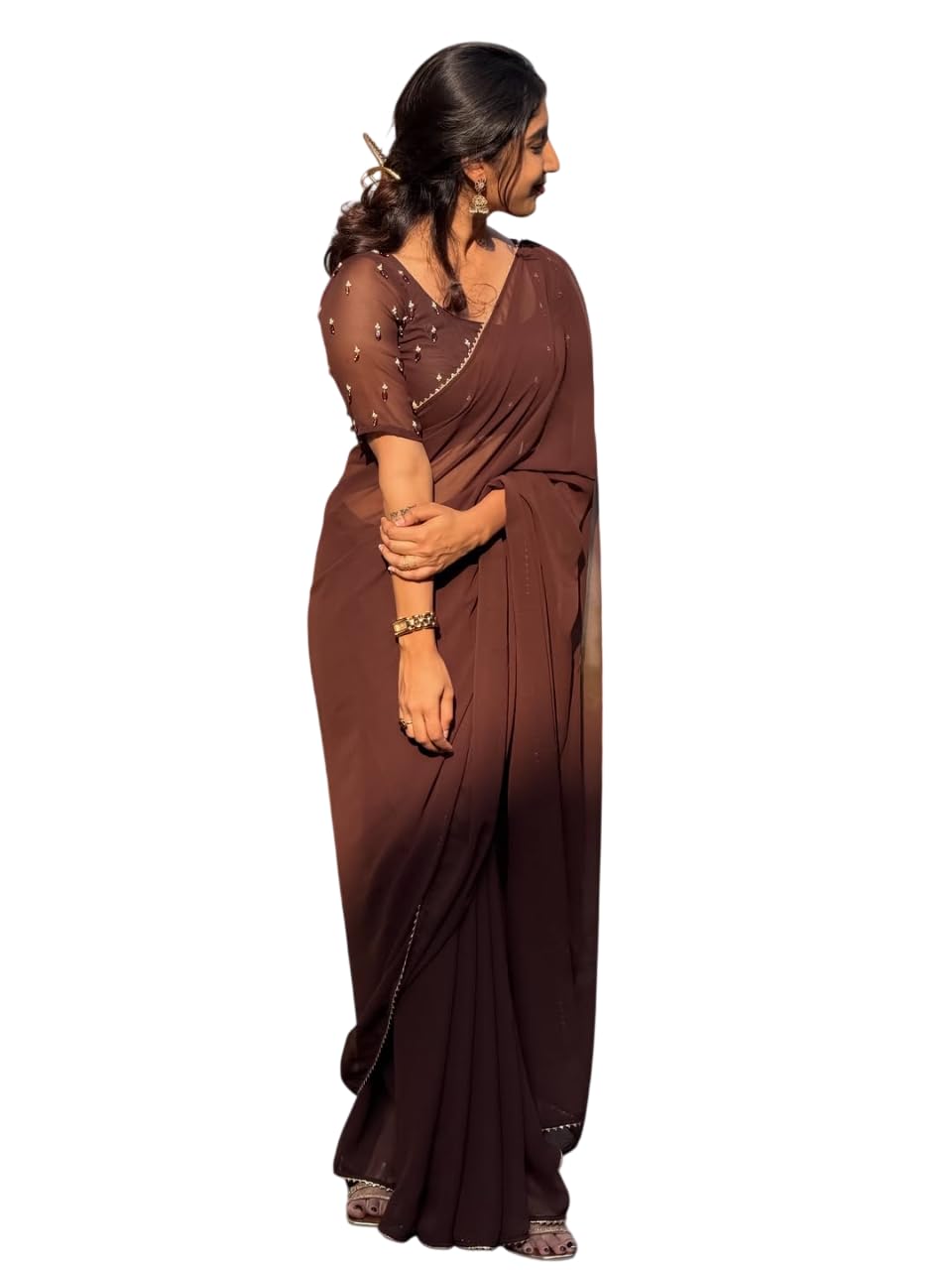 varuni couture Georgette Saree With fancy Lace Border And Handwork kodi work blouse-picture-10