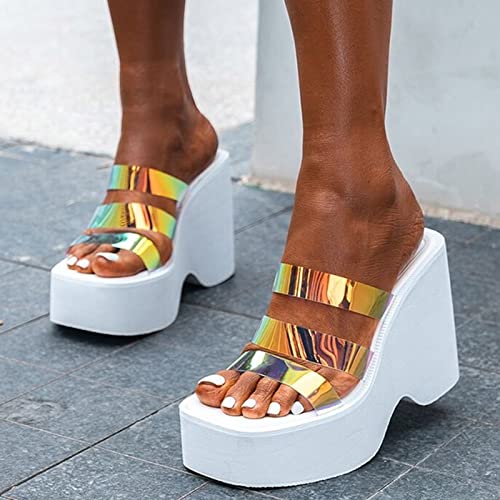Pieds larges confortables en sandales compensées blanches sexy taille 40