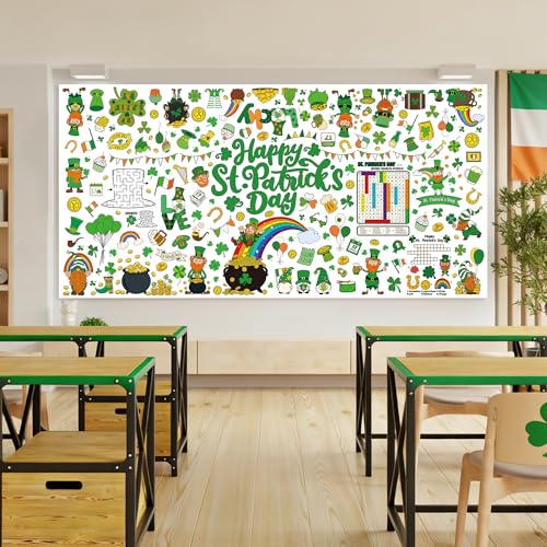Image of QZYL 54 inch x 108 inch Coloring St Patricks Day Crafts, Giant Coloring Table Cloth for Kids, Painting Poster Art Activities Banner Disposable St Patrick's Day Crafts for Home Classroom St Paddys Decorations
