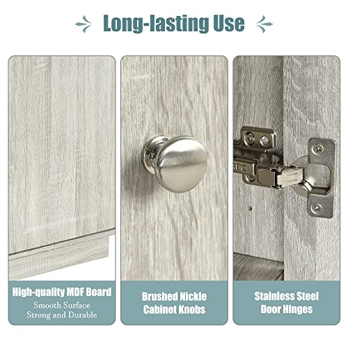 Merax Storage, Wood Floor Adjustable Shelves And Doors, Modern Bathroom Cabinet, Curve, Oak #TOP3