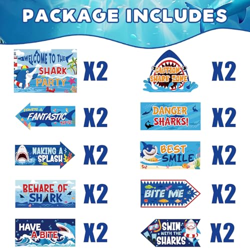 Image of Hooqict Shark Birthday Party Decorations 20 Pieces Welcome To The Shark Signs for Kids Boys Classroom Under The Sea Ocean Beach Themed Party Supplies