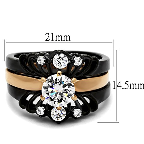 Marimor Jewelry Women's Rose and Black Plated Stainless Steel Wedding Engagement Ring Band Set2