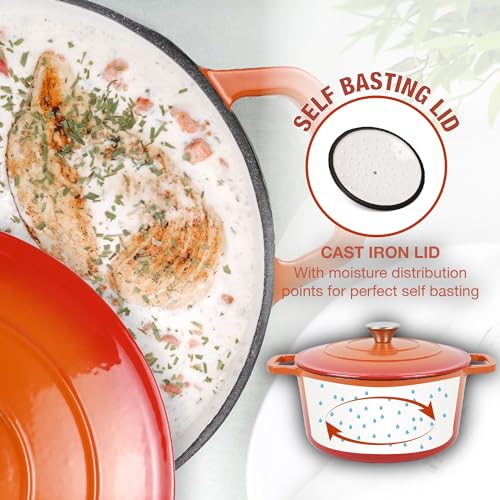 ANDREW JAMES Cast Iron 5L Round Casserole Dish with Lid – Enamel Coated Dutch Oven for Bread Baking, Stews, Roasting & Braising – Oven Proof Cast Iron Pan, No Seasoning Required (Orange) - Image 6