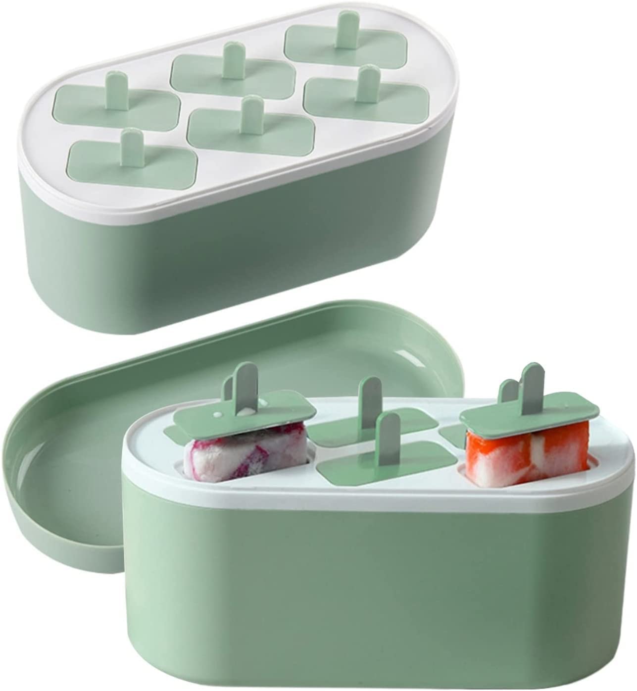 FAXIOAWA Moule à crème glacée à 6 cellules, Moule à Glace en Silicone, Moule à Dessert Fait Maison, Fabricant de moules à Glace avec bâtons de Glace, Sac à Glace