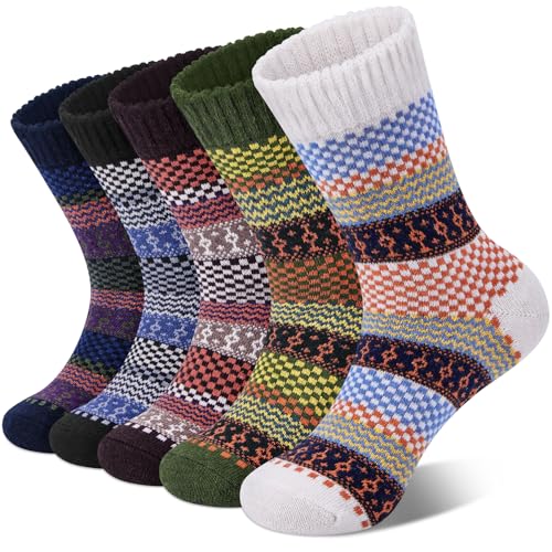 Image of Loritta Wool Socks for Women, Winter Warm Hiking Boot Socks Gifts | Classic Cozy Crew, Vintage Knit, Soft Thick House Socks, Outdoor, Christmas Gift, Stocking Stuffers for Mom Grandma Wife