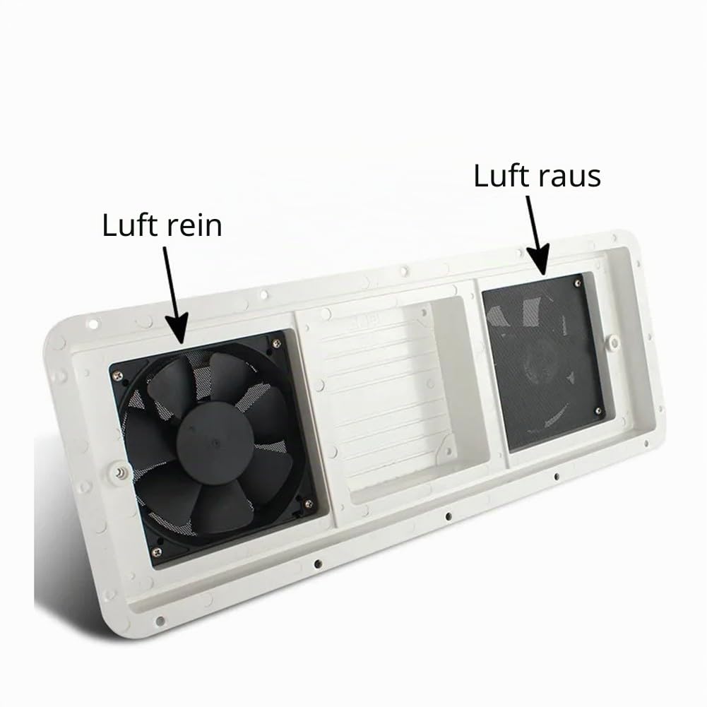 Ventilator für Wohnmobil-Kühlschrank mit 3 leisen Ventilatoren, ABS-Seitenlüftungsventilator mit Schutznetz, DC 6 W Kühlabluft für Wohnmobil-Kühlschrank, Küche, Dusche, Weiß (479 x 189 mm)
