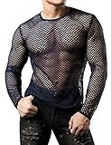 JOGAL Men's Mesh Fishnet Fitted Long Sleeve Muscle Top Medium WG04 Navy