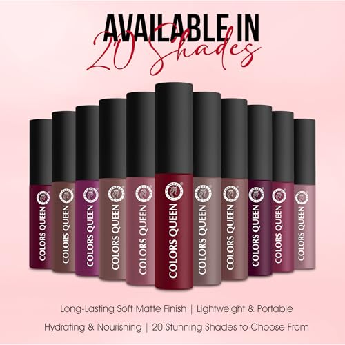Image of Colors Queen Mellow Matte Lip Cream, Long Wear Liquid Matte Lipstick, Velvety Soft Finish, Weightless Formula, Long Lasting Lipstick for Women (07 - Pretty Please)