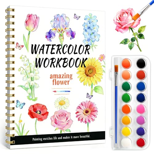 Qeeriner Watercolour Workbook for Adults 14 Flower Patterns