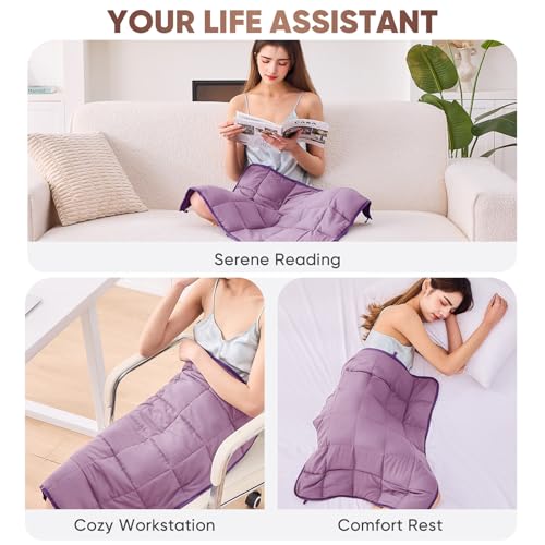 Purple Weighted Lap Blanket for Adults 7lbs, 24"x29" Cooling Heavy Throw Blanket, Portable Travel Weighted Blankets, Soft Small Blankets Gift for Sleeping
