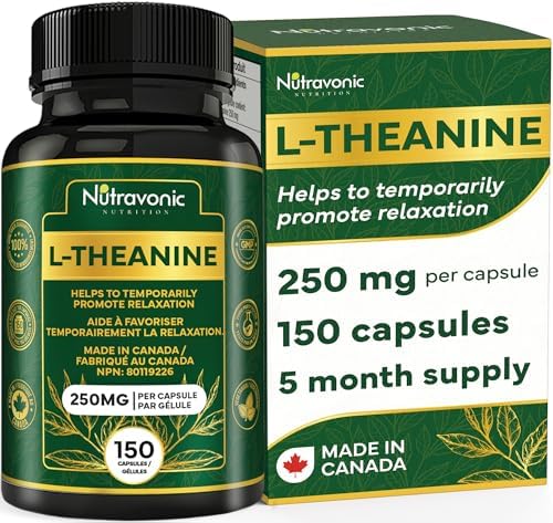 L-Theanine Supplement 250mg High Potency – 150 CAPS BONUS SIZE | 5-Month Supply | Canadian-Made I Promotes Relaxation, Mental Calmness and Stress Support for Men & Women | Vegan, Non-GMO | Nutravonic Nutrition