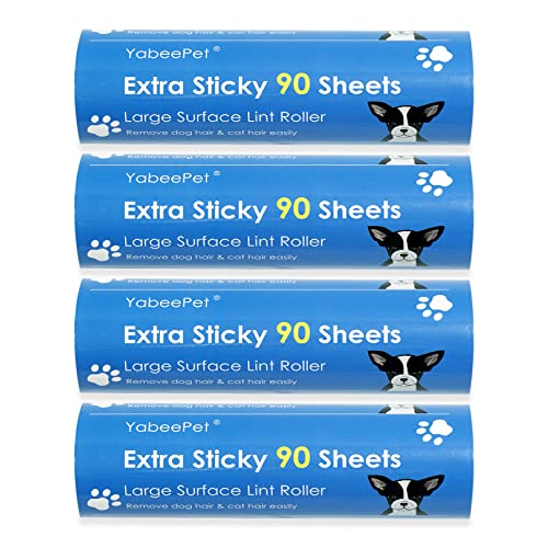YabeePet 4-Pack Lint Roller Refills - 6.3 inch Width, 90 Sheets per Roll (360 Sheets Total), Grey, 16 cm