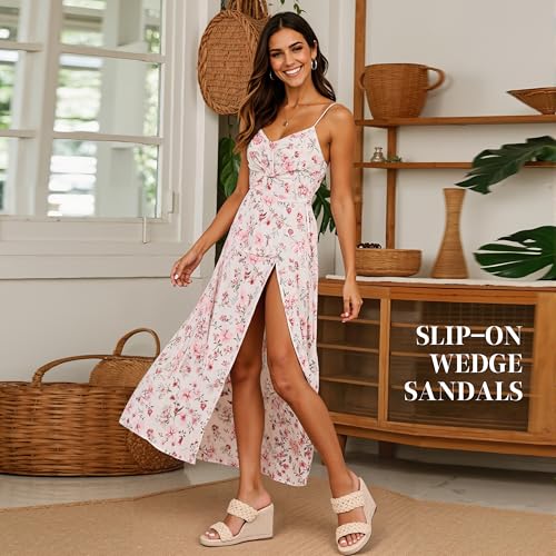mikarka Slip On Wedge Sandals for Women: Open Toe Comfortable Espadrilles Wedges - Braided Straps Dressy High Heel Summer Beach Sandals Resort Platform Slides Mules3