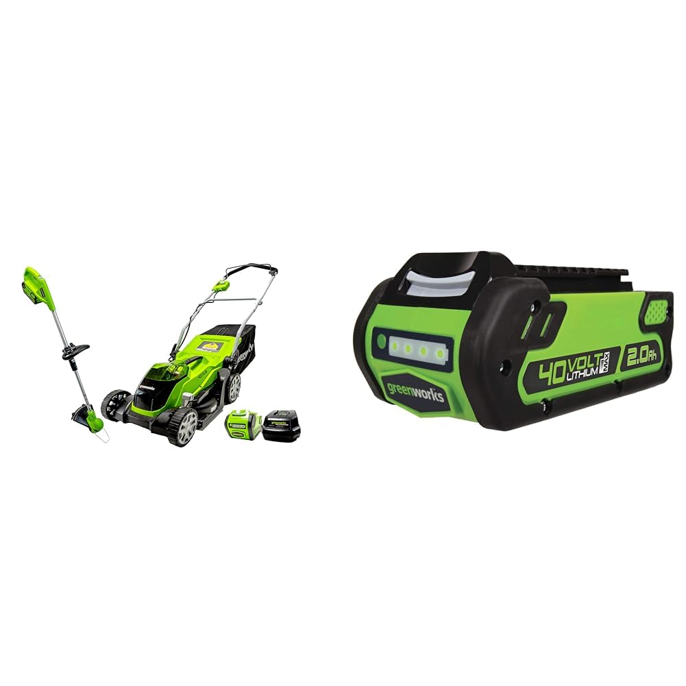 Greenworks 40V 17-Inch Lawn Mower + 12-Inch String Trimmer, 4.0 AH