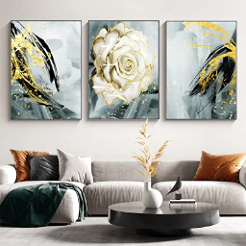 Impression nordique fleurs bleu or grand format pour mur de chambre