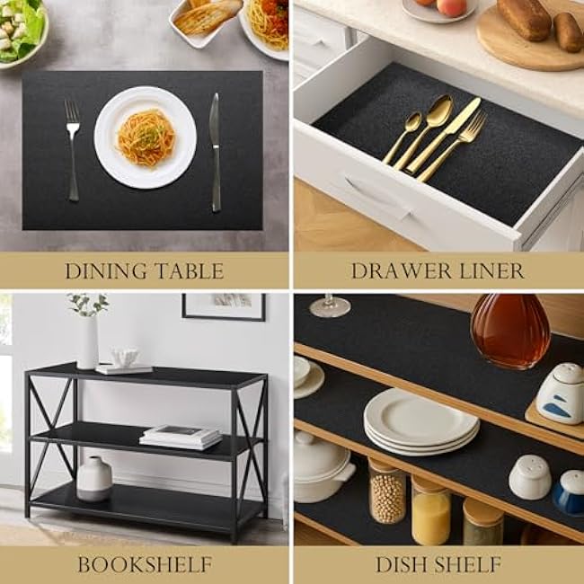 Shelf and Drawer Liner for Kitchen Cabinets, Non-Slip, Waterproof & Oil-Proof, No Curling Thickened Mat for Pantry, Dresser, Bathroom 11.8 W x59 L,Black