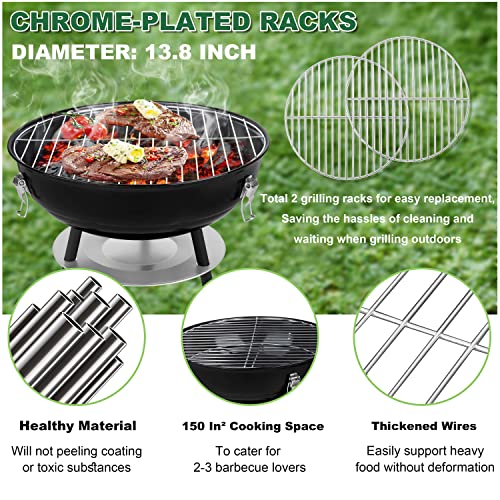 Joyfair Charcoal Grill With 2 Grilling Racks, 14In Small Portable Bbq Grill With Lid For Outdoor Camping/Patio/Backyard Barbecue/Tabletop Cooking, Enamel Coated & Dual Vent System, Black #TOP1