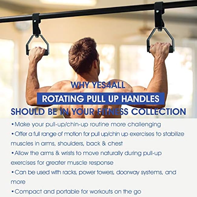Yes4All Rotating Pull Up Handles for Pull Up Bar/Pull Up Grips/Barbell handles with Non-Slip & Foam Pad Grips - Twist Motion for Strength Training Workout
