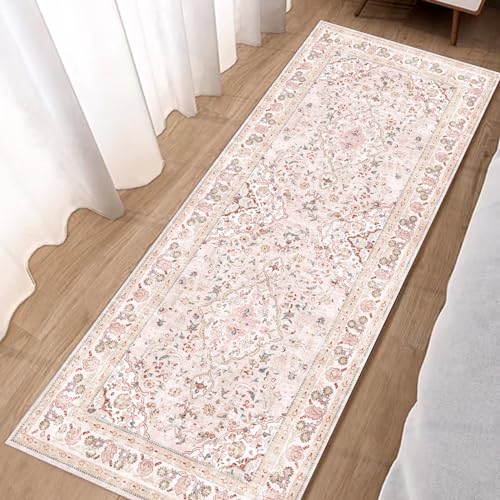 Vhong Pink Area Rugs Washable Boho Vintage Modern Neutral Runner