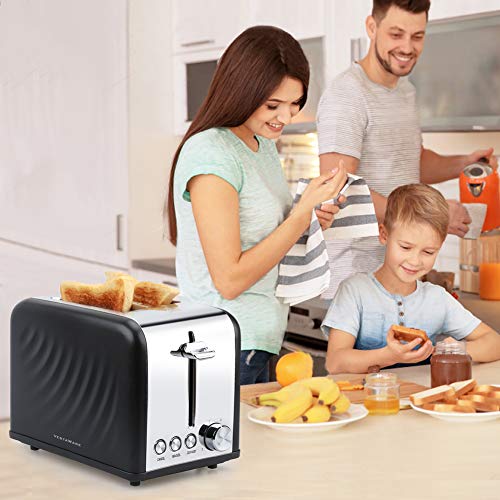 Vestaware 2 Slice Toaster, Extra Wide Slot Bread Bagel Toaster 2 Slice - Bagel/Defrost/Cancel Function, 6 Bread Shade Kitchen Toaster with Removable Crumb Tray for Bread Waffles, Stainless Steel
