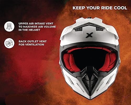 Image of Axor X Cross ISI ECE DOT Certified Full Face Dual Sport Peak Off Road Helmet for Men and Women White Red M