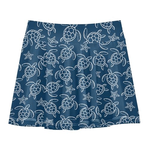 Girls Skorts High Waist Athletic Skirts with Shorts Turtle Starfish Stretchy Teens Performance Tennis