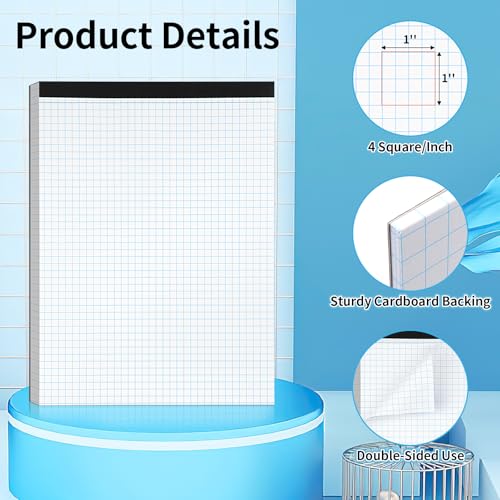 Caderno de papel quadriculado 21 x 28 cm, papel milimetrado 10 x 10 cm, suporte de papelão resistent