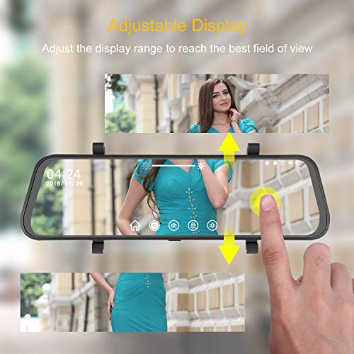 Mirror Dash Cam for Cars 10" 1080P Touch Screen Front and Rear View Mirror Backup Camera Dual Lens Dash Camera with Enhanced Night Vision G-Sensor Parking Monitor 32GB SD Card
