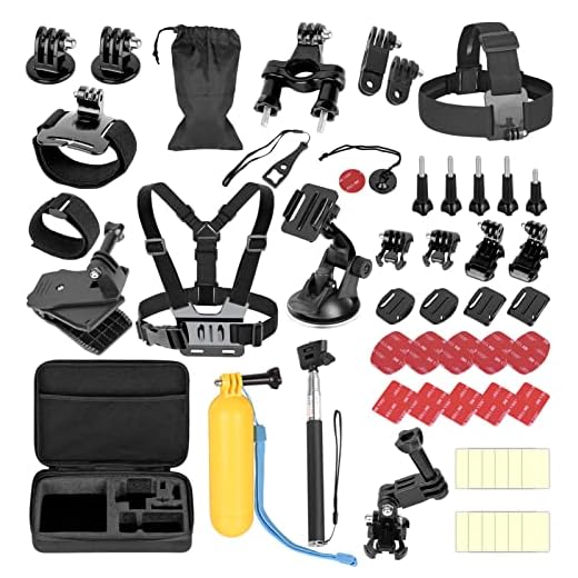 EMART 53 in 1 Gopro Hero 8 9 10 Camera Accessories Kit, Go Pro 2 3 4 5 7 Black Accessoires Packages Mount Set, Action Camera Accessory Bundle for go pro Silver max Session, Akaso, DJI Osmo