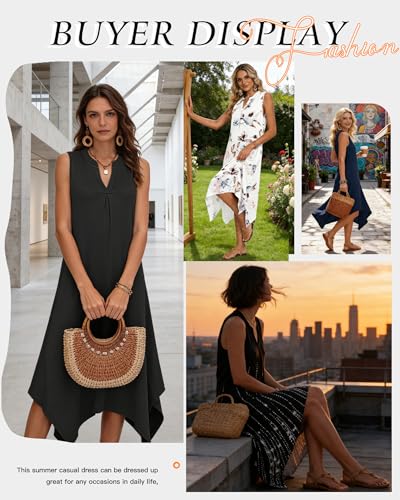 Image of AUSELILY Summer Dresses for Women 2026 Casual Sleeveless Sundress Asymmetrical Hem Tank Midi Dress with Pockets
