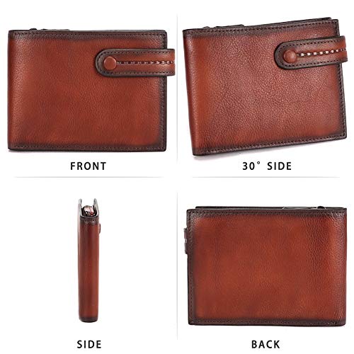 IVTG Genuine Leather Slim Bifold Wallets for Men Vintage Handmade Front Pocket Money Clip Thin Purse (Coffee)3