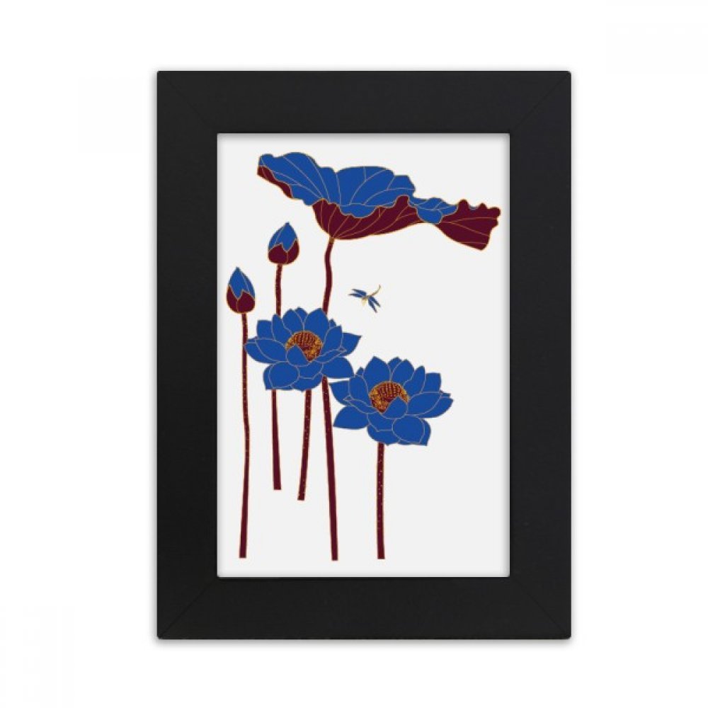 Cadre photo lotus bleu et libellule noir 5x7 pouces pour decoration de bureau