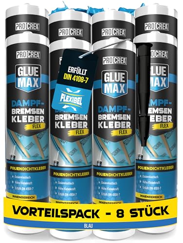 PROCREA 8x Dampfbremsenkleber Flex [Luftdicht nach DIN 4108] Professioneller Anschlusskleber Folienkleber Dichtkleber für Dampfbremsen Dampfsperren Klimamembrane & Fensterband - Profi-Qualität