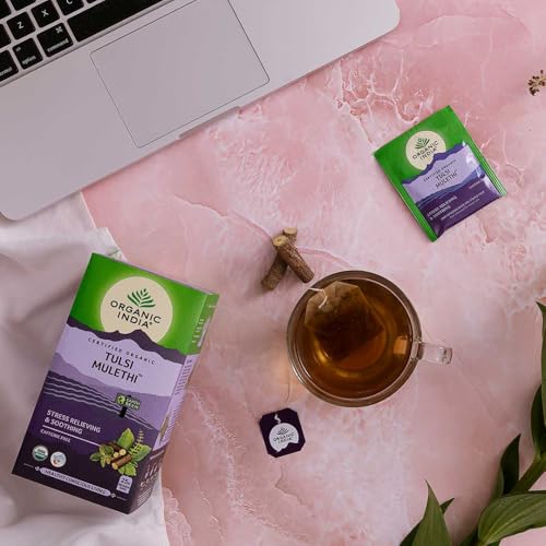 Image of A TATA Product - Organic India Tulsi Mulethi - 25 Tea Bags, Rich in Antioxidants, Eases Cough & Cold Symptoms, Stress Relieving, Boosts Immunity, Caffeine-Free, Whole Herbs Certified Organic