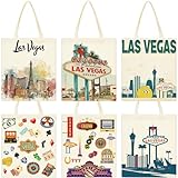 Sunnymove 6 Pcs Tote Bag Watercolor City Souvenir Gift Women Travel Gifts Grocery Shopping Bag(Las Vegas)