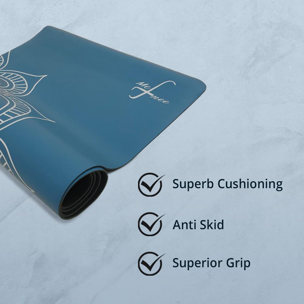 MeFree Natural Rubber Yoga Mat – Eco-Friendly PU Top Layer for Superior Grip & Comfort – Non-Slip, Sweat-Resistant for Yoga, Pilates & Fitness – 4.5mm Thick, Anti-Tear Design (Blue) 1