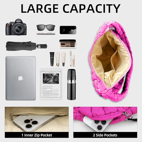 Image of Puffer Quilted Shoulder Bag Large Puffer Tote Bag for Women,Hobo Quilted Tote Bag Crossbody Shoulder Handbags Puff Purse