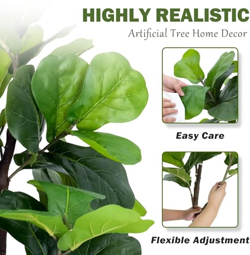 Image of ARICK DECOR 6Ft Artificial Fiddle Leaf Fig Tree with Pot for Faux Tree with Large Realistic Trunks and Big Leaves, Fake Floor Potted Artificial Plants (Multicolor-42) (4Ft-Green-Black-Pot)