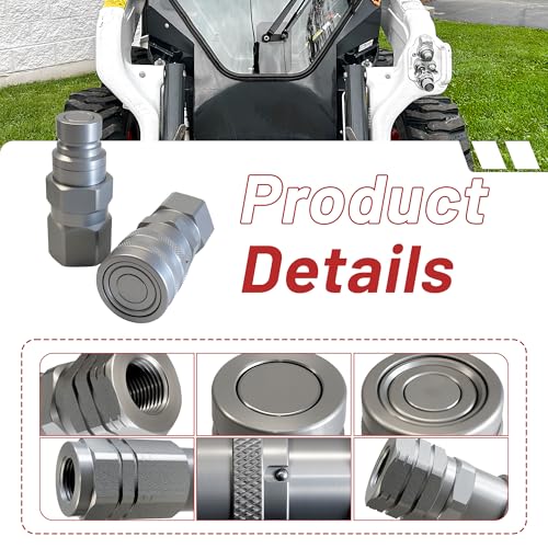 Image of 3 /8 inch Flat Face Hydraulic Quick Connect Coupler Set,3 /8 inch NPT Thread,5076 PSI,ISO 16028 Standard,with Dust Caps